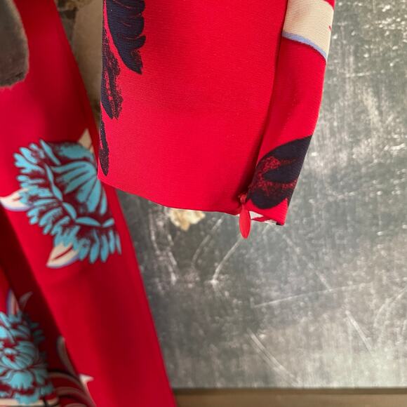 Diane Von Furstenberg Red Floral Print Crossover Farren Jumpsuit Size Medium - Picture 8 of 9